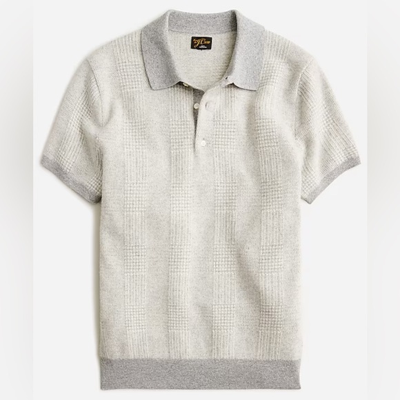 NWOT Jcrew Short-sleeve cashmere sweater-polo in glen plaid - Picture 4 of 9